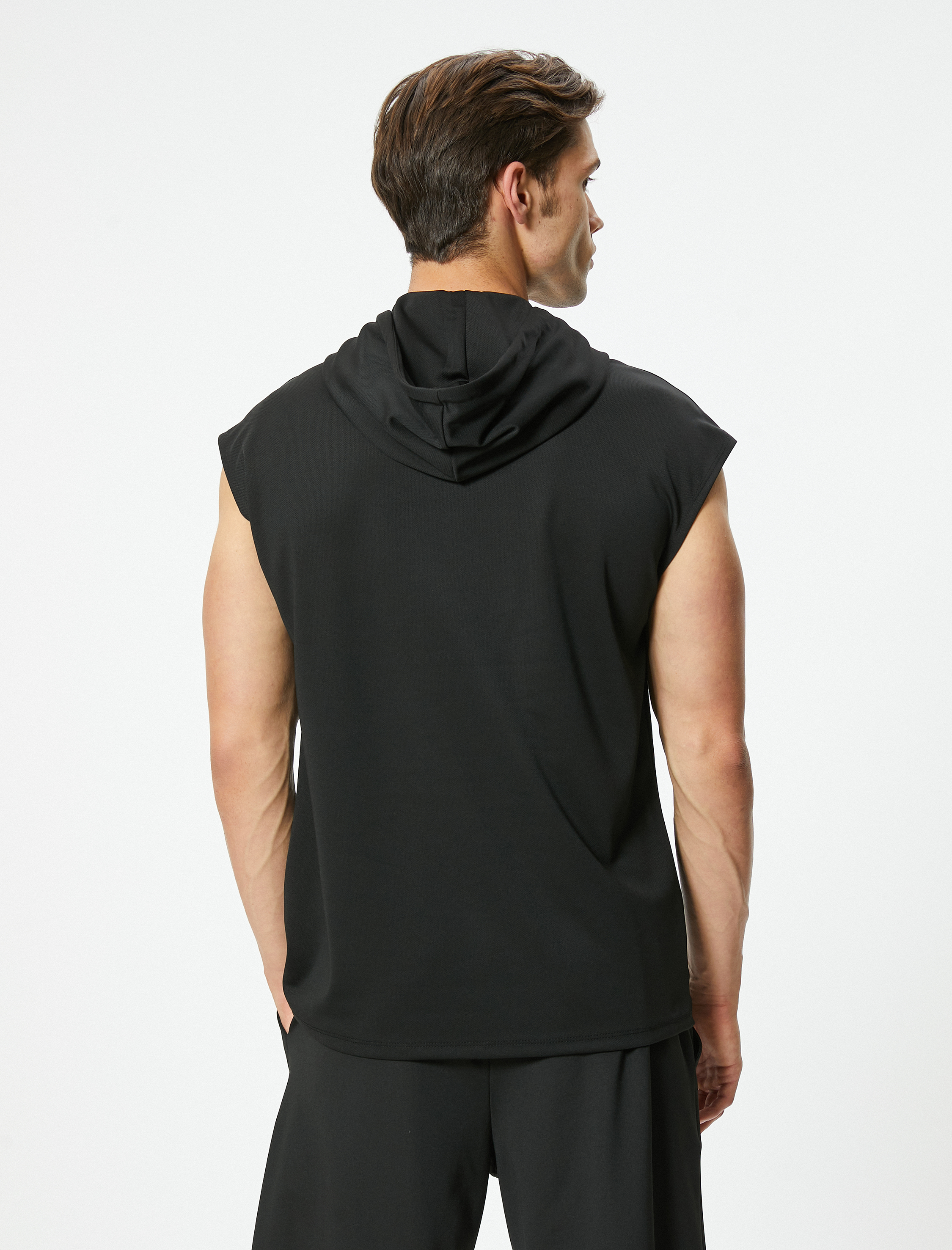   Spor Tişört Oversize Kapşonlu Baskılı Kolsuz