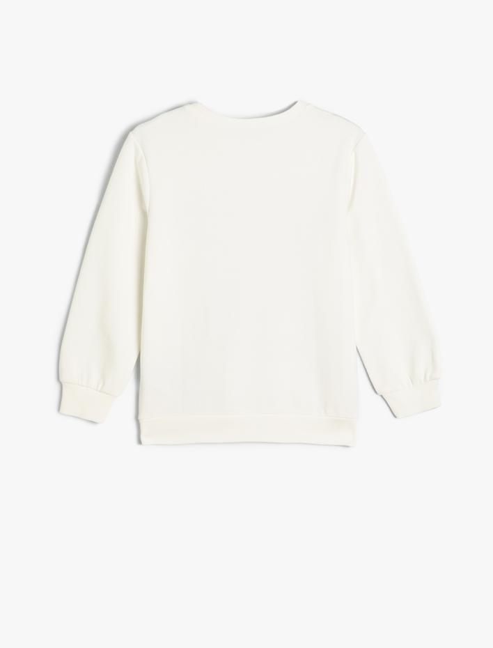 Kız Çocuk Kelebekli Sweatshirt Uzun Kollu Bisiklet Yaka Pamuklu Şardonlu