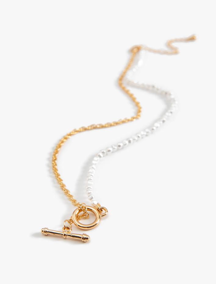 Kadın İncili Zincir Kolye Düğüm Detaylı