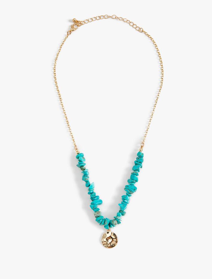 Kadın Charm Detaylı Taşlı Kolye