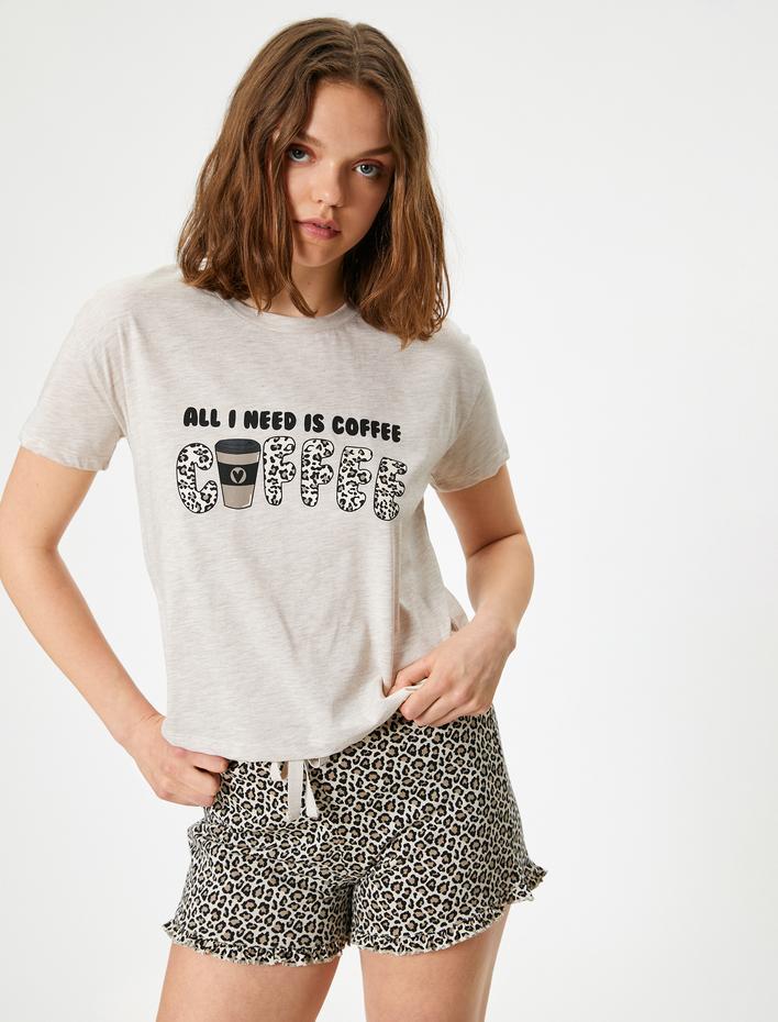  Şortlu Pijama Takımı Kısa Kollu Baskılı Pamuklu