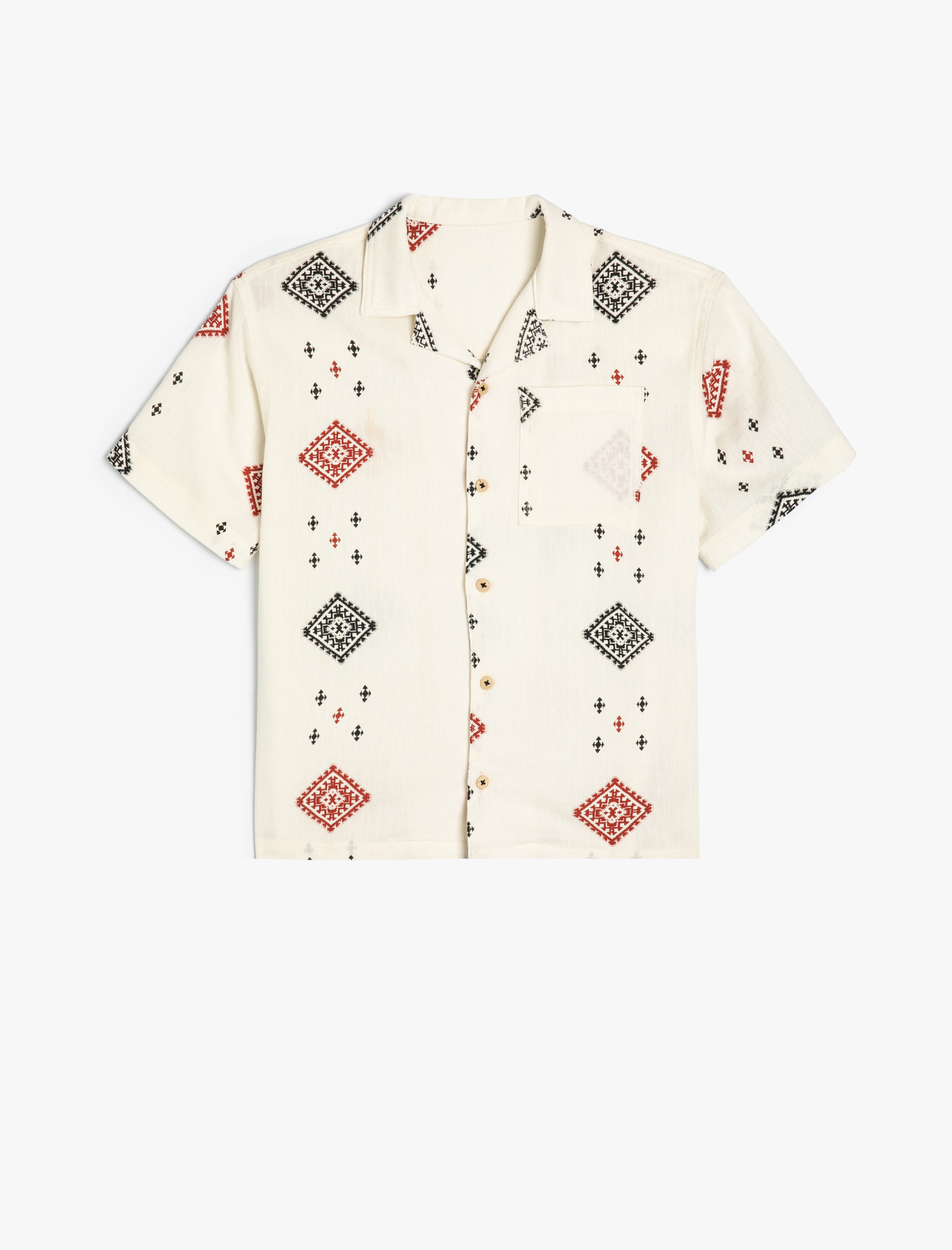  Erkek Çocuk Kısa Kollu Gömlek Baskı Detaylı Tek Cepli Pamuklu