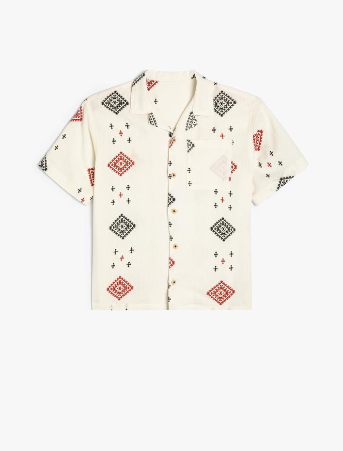 Erkek Çocuk Kısa Kollu Gömlek Baskı Detaylı Tek Cepli Pamuklu