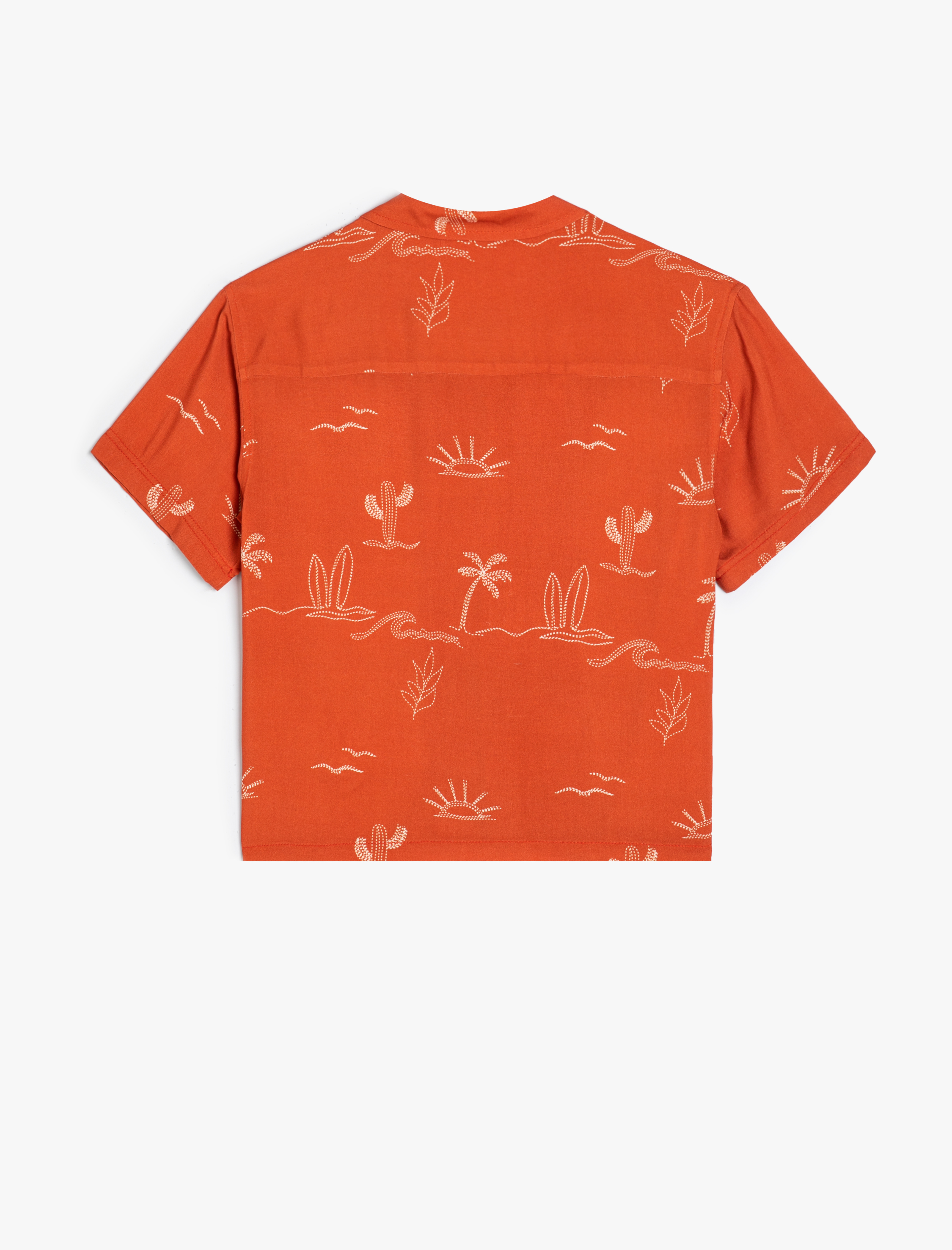  Erkek Çocuk Kısa Kollu Gömlek Baskı Detaylı Tek Cepli Viskon Kumaş