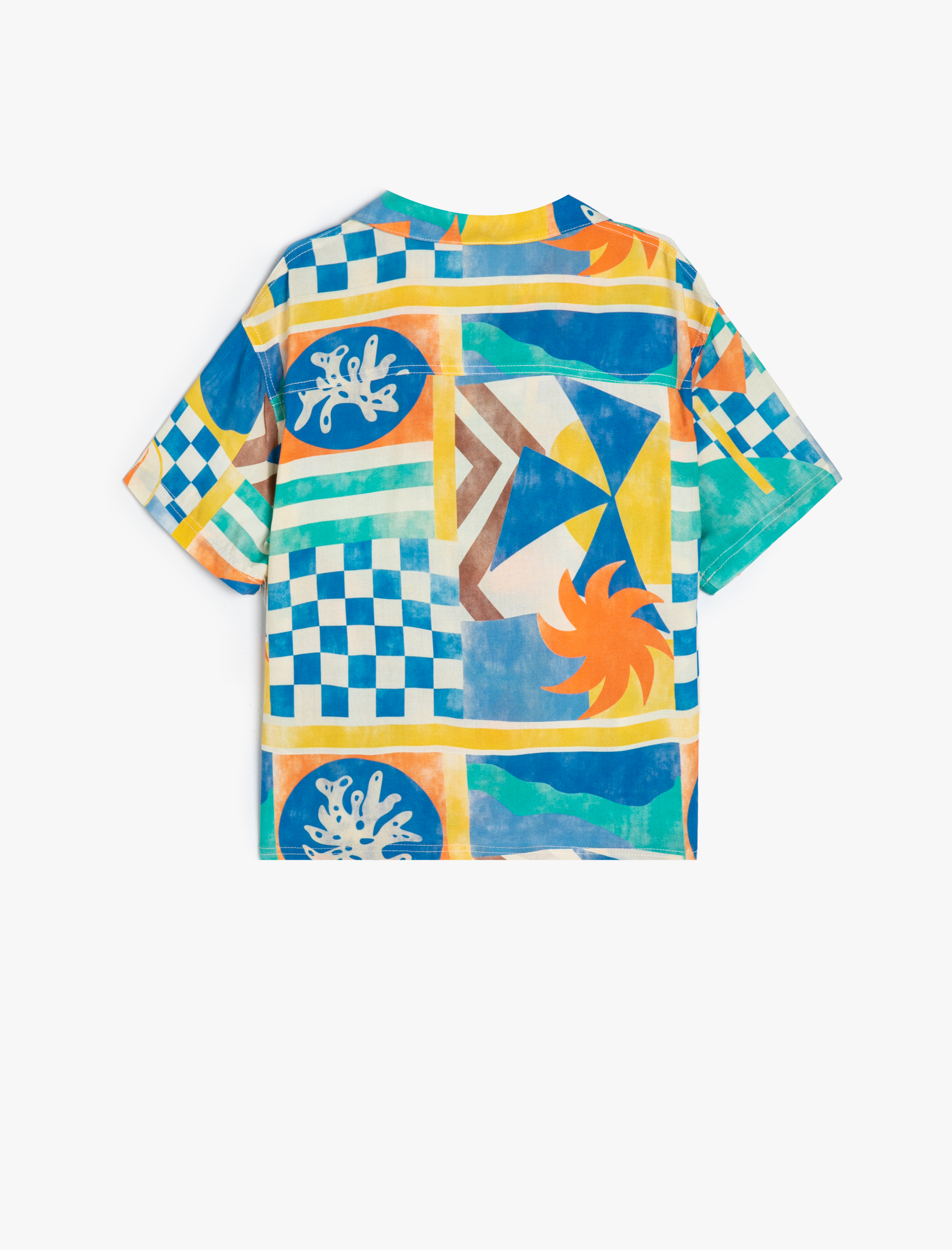  Erkek Çocuk Kısa Kollu Gömlek Yaz Baskı Detaylı Tek Cepli Viskon Kumaş