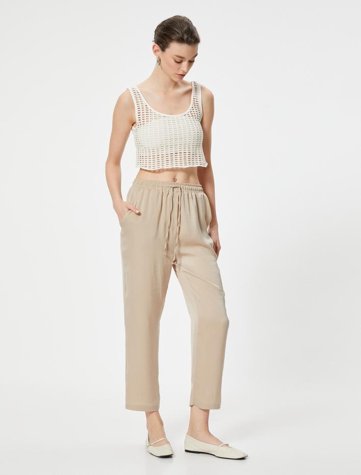  Crop Paça Pantolon Beli Bağlamalı Cepli