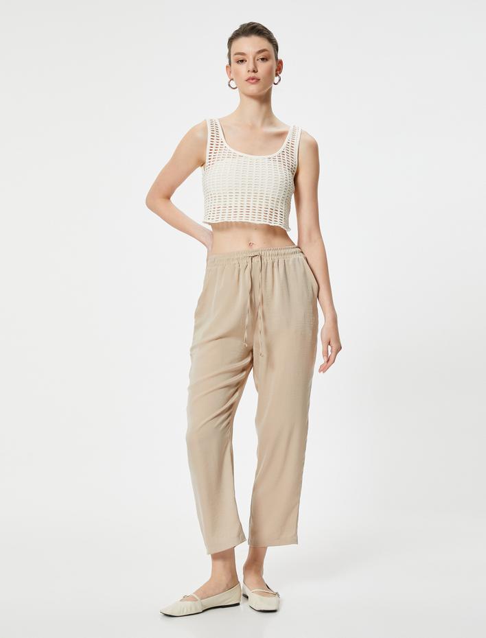  Crop Paça Pantolon Beli Bağlamalı Cepli