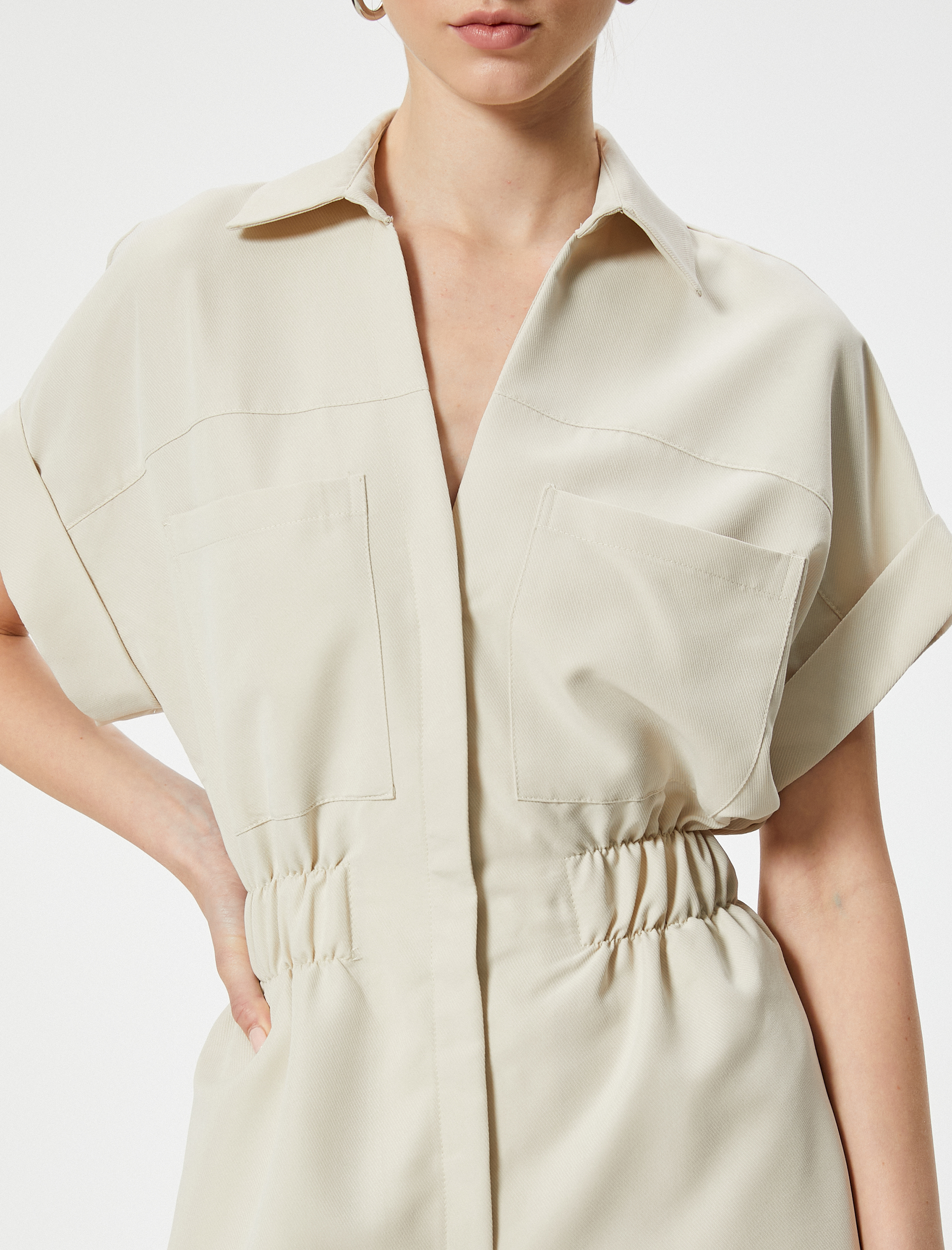   Oversize Şort Tulum Gipeli Cep Detaylı Kısa Kollu