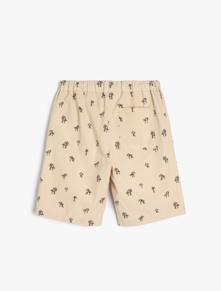 Erkek Çocuk Chino Şort Palmiye Baskılı Cepli Beli Lastikli Bağlamalı Pamuklu