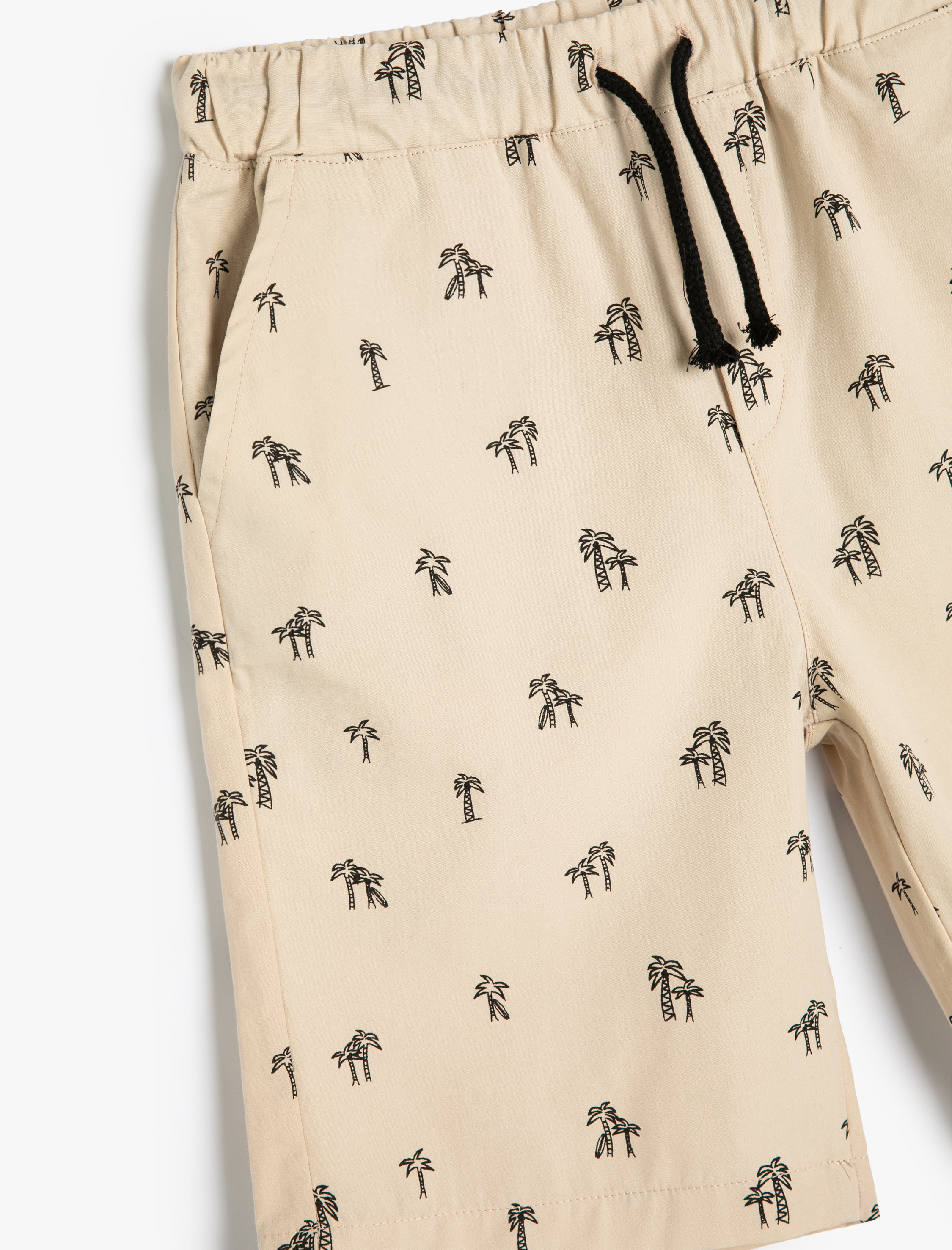  Erkek Çocuk Chino Şort Palmiye Baskılı Cepli Beli Lastikli Bağlamalı Pamuklu
