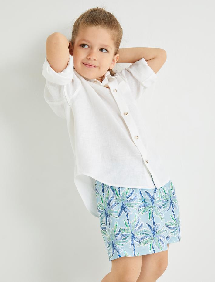 Erkek Çocuk Deniz Şortu Beli Bağlamalı Palmiye Baskılı