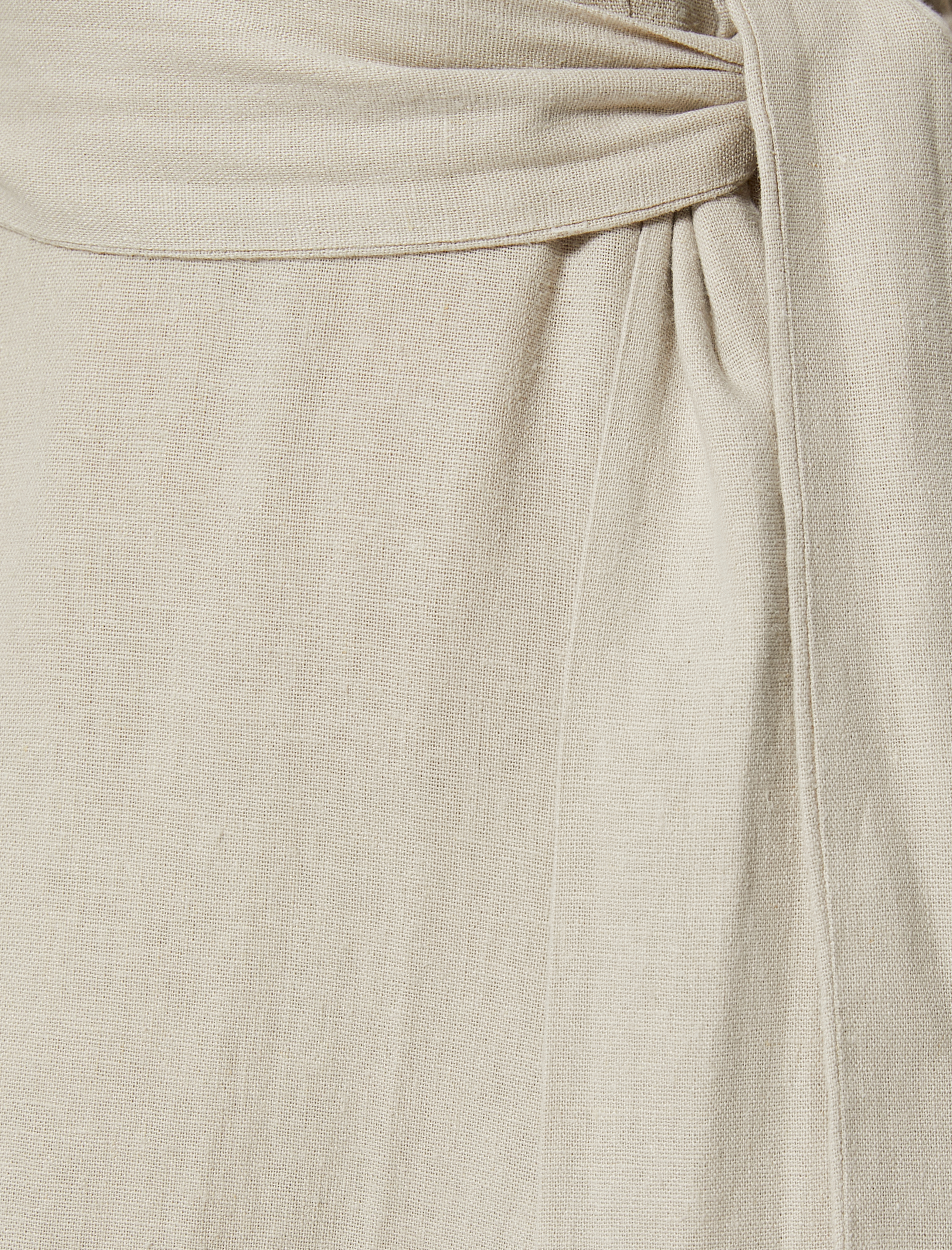   Askılı Keten Elbise Beli Bağcıklı Kalp Yaka