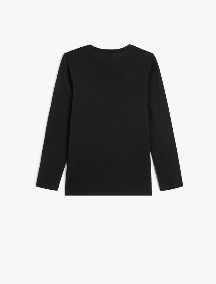 Kız Çocuk Tişört Kolej Baskılı Uzun Kollu Bisiklet Yaka Pamuklu