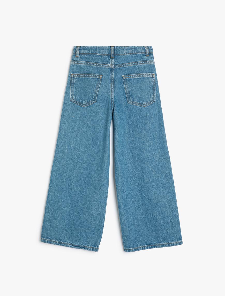  Kız Çocuk Geniş Paça Kot Pantolon Cepli Pamuklu - Wide Leg Jean