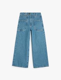 Geniş Paça Kot Pantolon Cepli Pamuklu - Wide Leg Jean