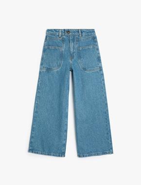 Geniş Paça Kot Pantolon Cepli Pamuklu - Wide Leg Jean