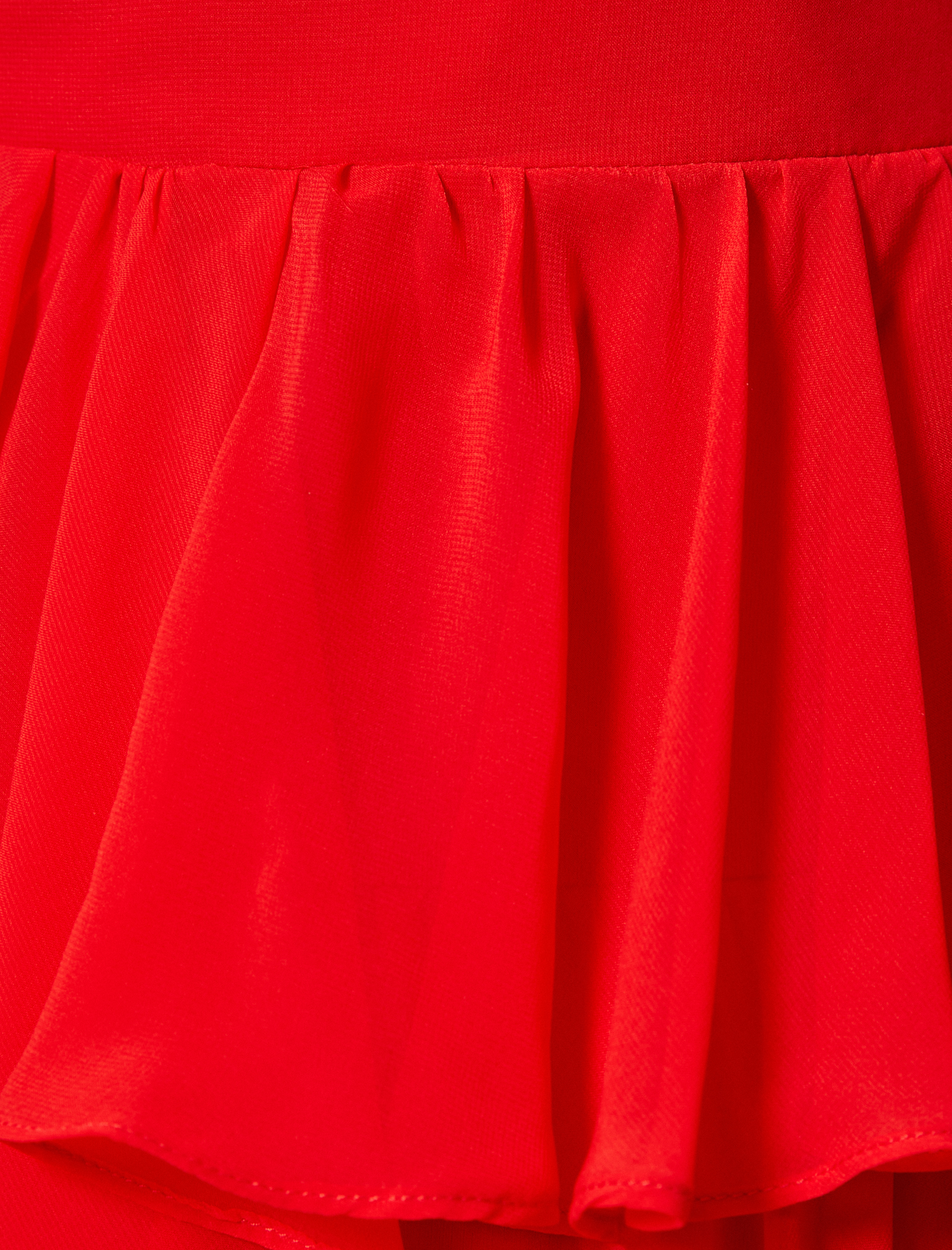   Mini Şifon Elbise Volanlı Kalp Yaka Kol Detaylı