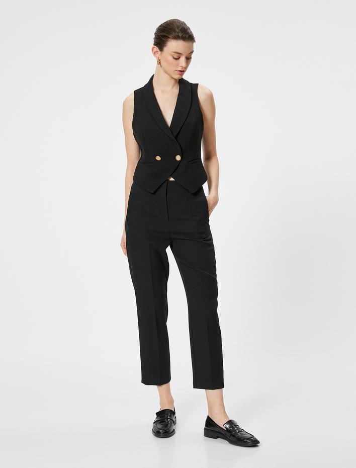  Cigarette Kumaş Pantolon Yüksek Bel Slim Fit