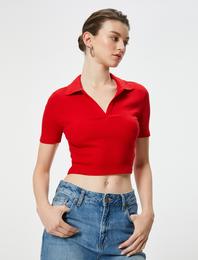 Crop Tişört Basic Polo Yaka Kısa Kollu