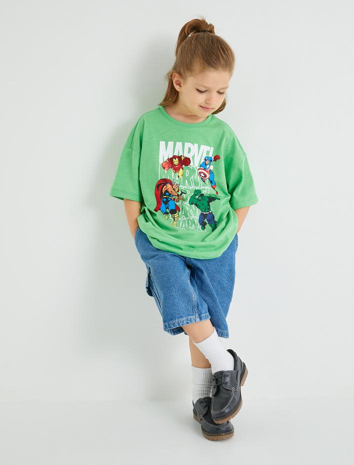 Erkek Çocuk Marvel Tişört Kısa Kollu Lisanslı Bisiklet Yaka Pamuklu