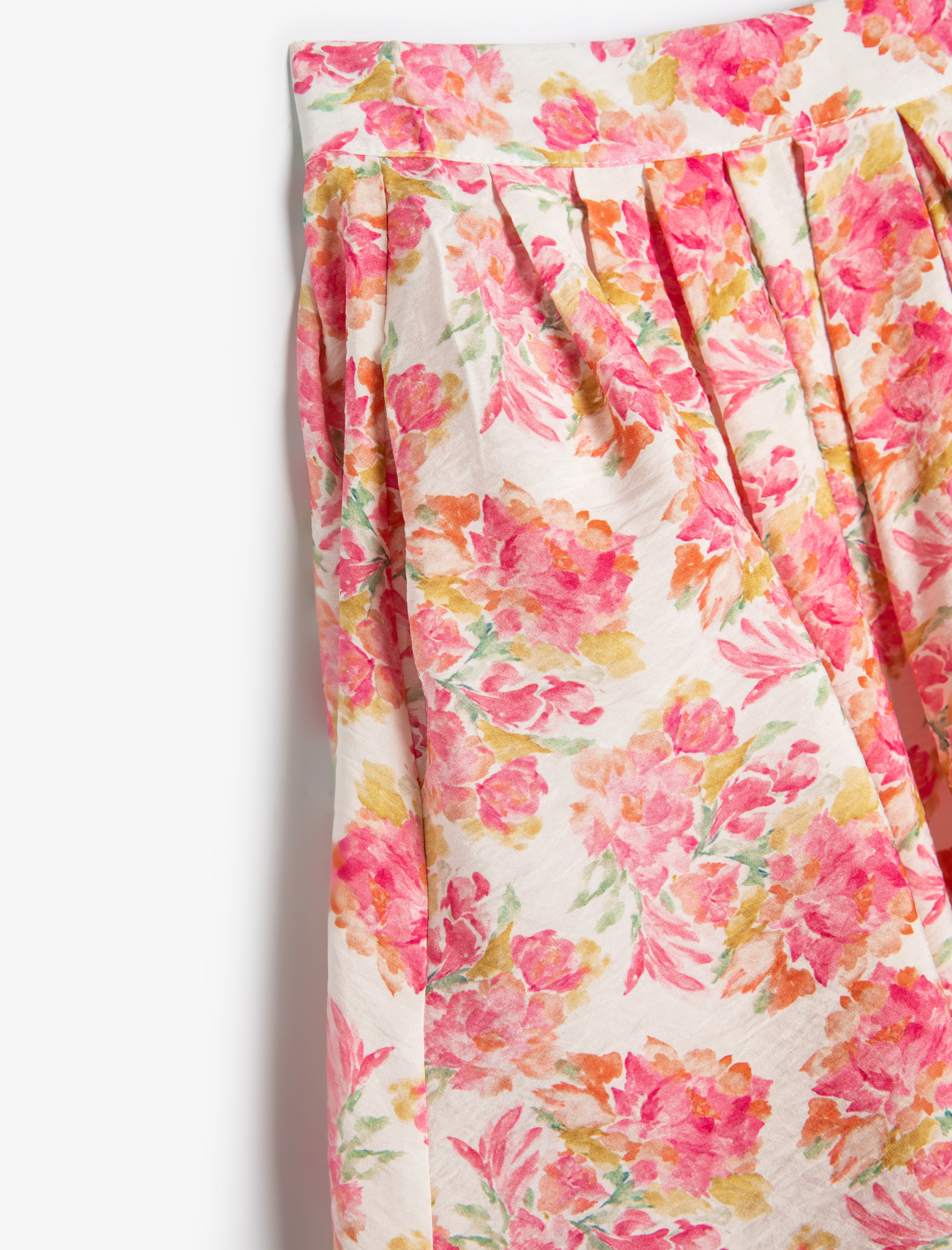  Kız Çocuk Midi Etek Çiçekli Yırtmaç Detaylı Viskon Kumaş