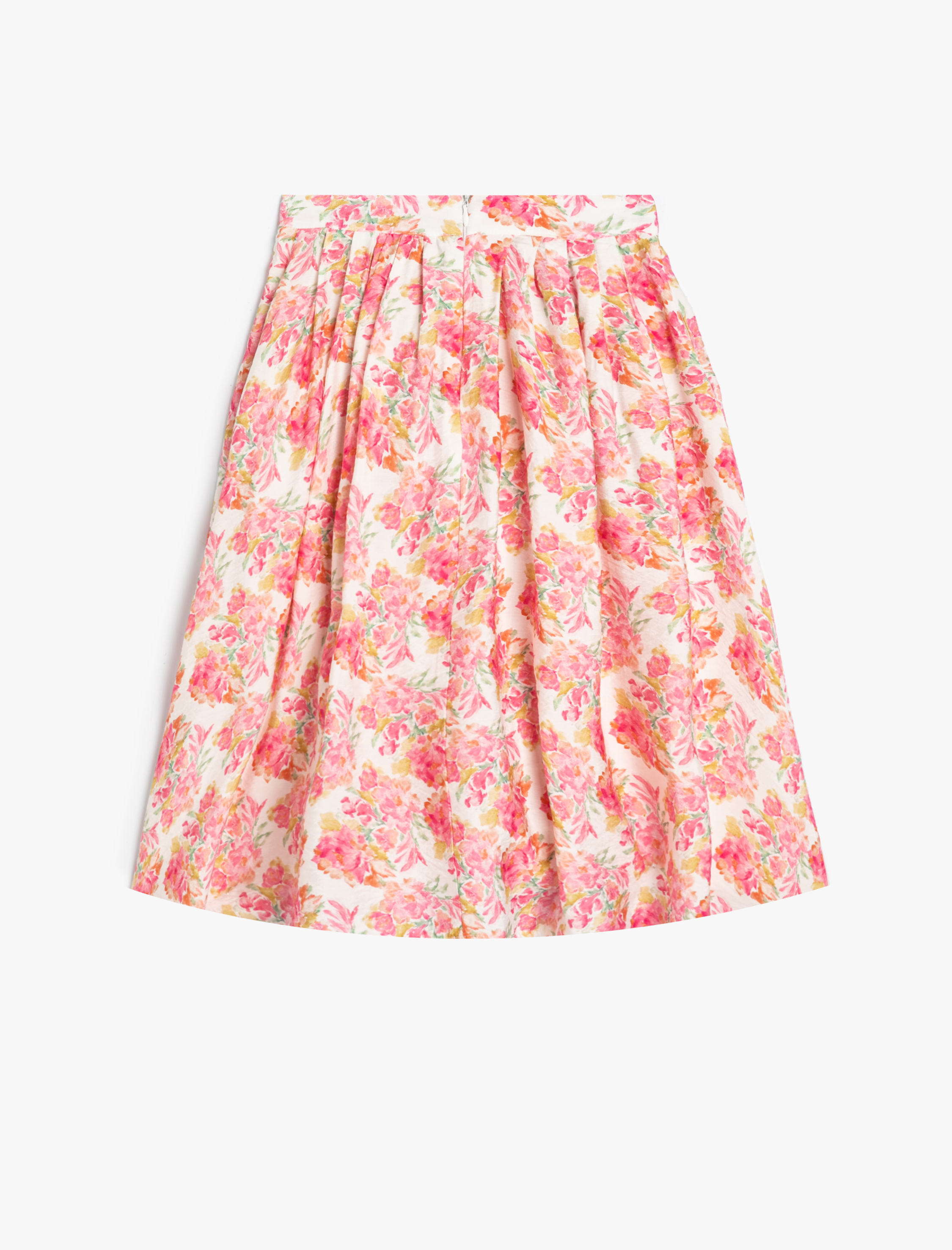  Kız Çocuk Midi Etek Çiçekli Yırtmaç Detaylı Viskon Kumaş