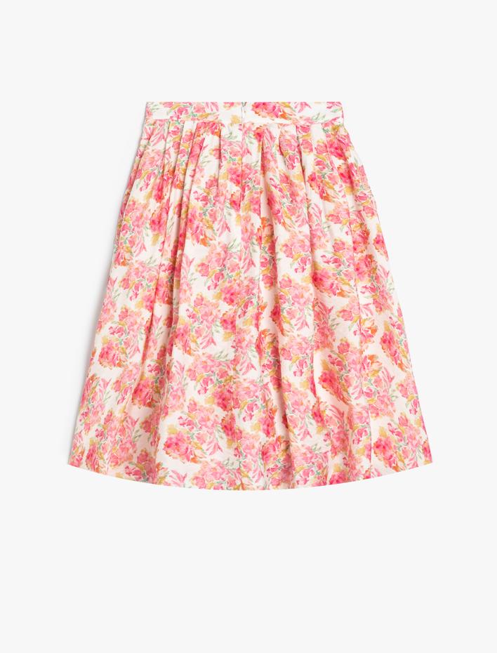 Kız Çocuk Midi Etek Çiçekli Yırtmaç Detaylı Viskon Kumaş