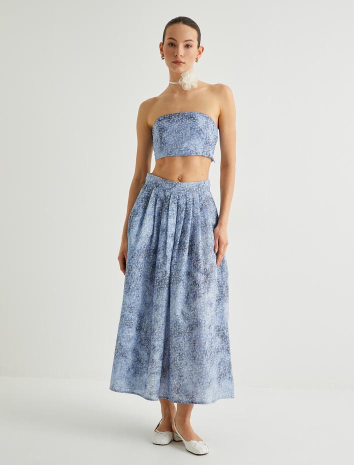  Koton X Sibil Çetinkaya - Çiçekli Midi Kloş Etek