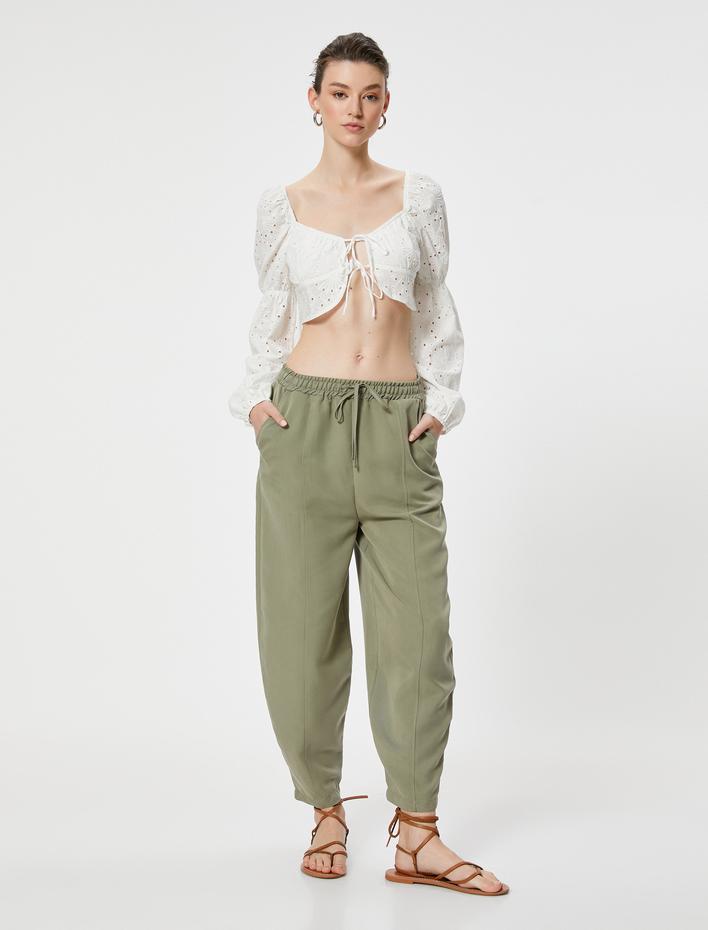  Havuç Pantolon Beli Bağcıklı Normal Bel Cep Detaylı Modal