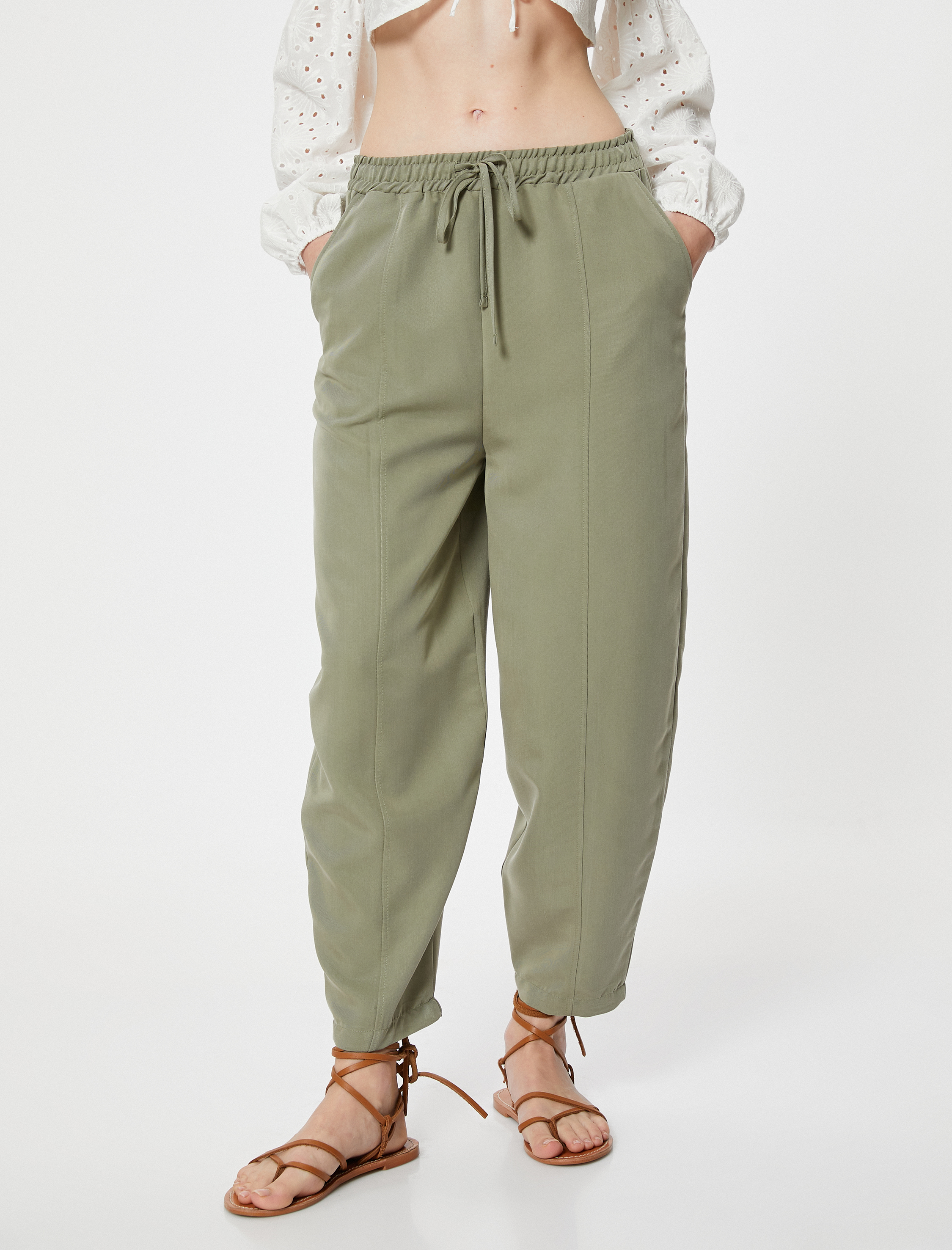   Havuç Pantolon Beli Bağcıklı Normal Bel Cep Detaylı Modal