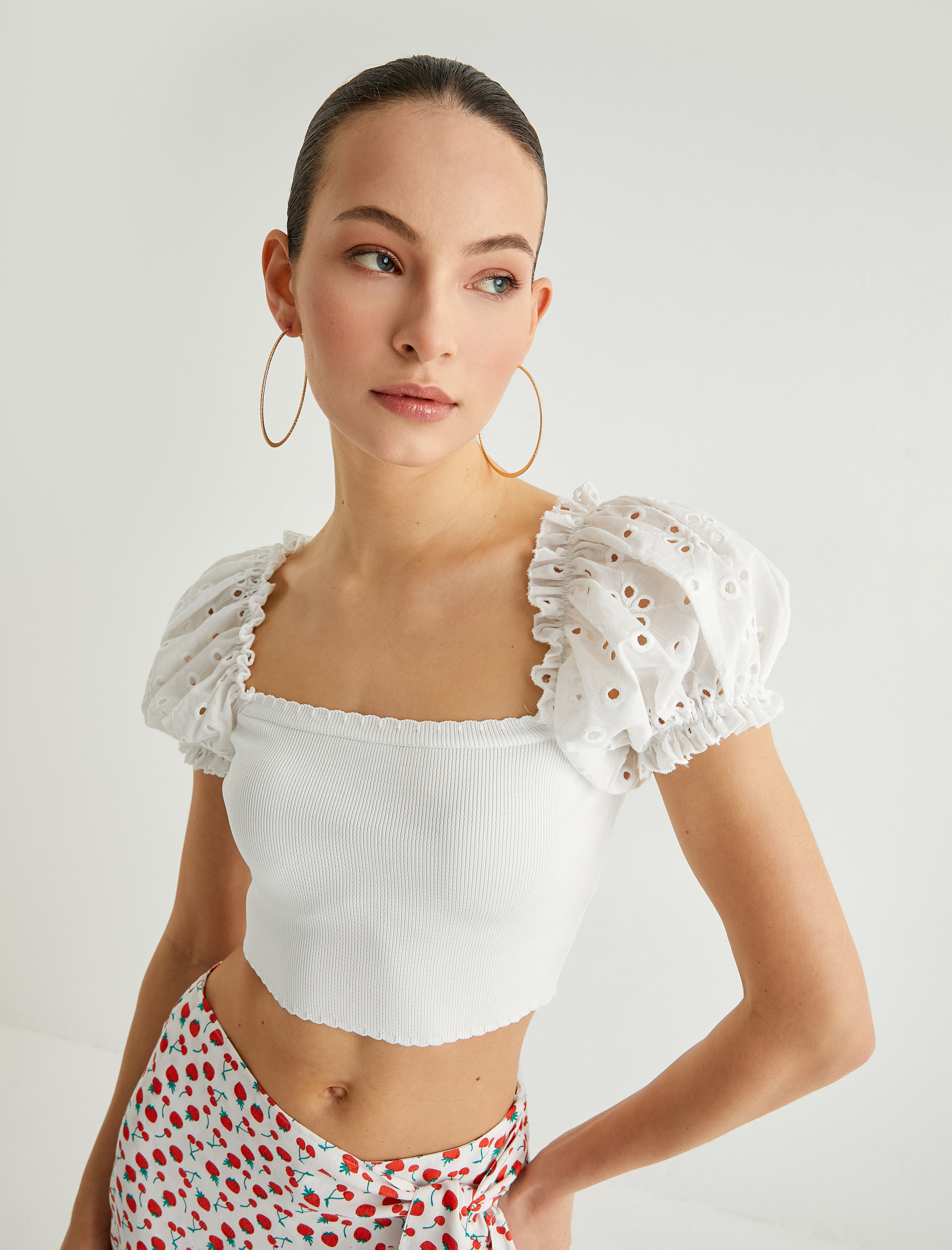   Fisto Balon Kol Crop Bluz