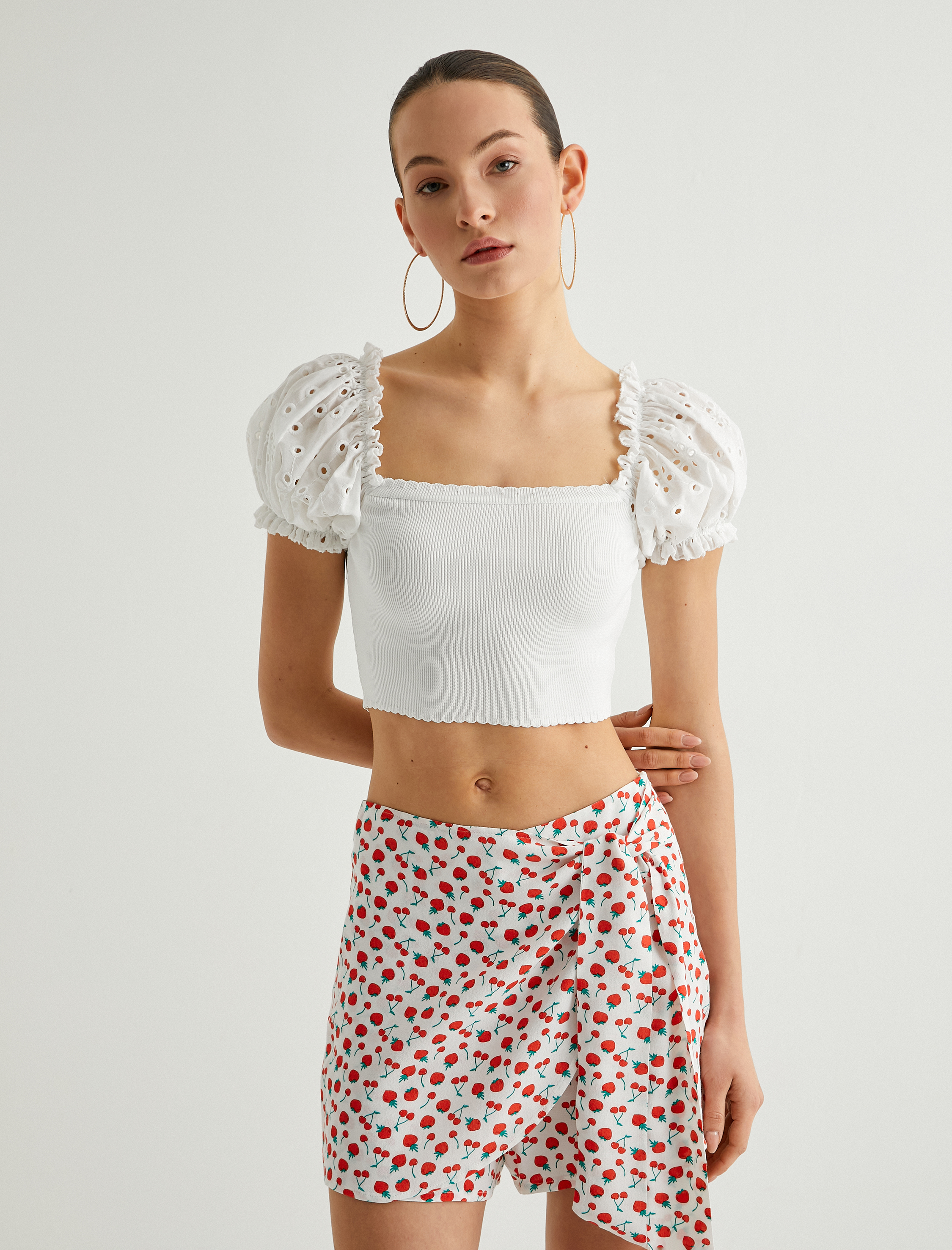   Fisto Balon Kol Crop Bluz