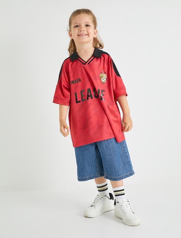 Erkek Çocuk Oversize Tişört Spor Baskılı Kısa Kollu Polo Yaka