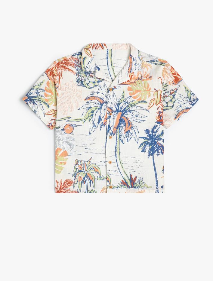Erkek Çocuk Kısa Kollu Gömlek Palmiye Baskılı Pamuklu