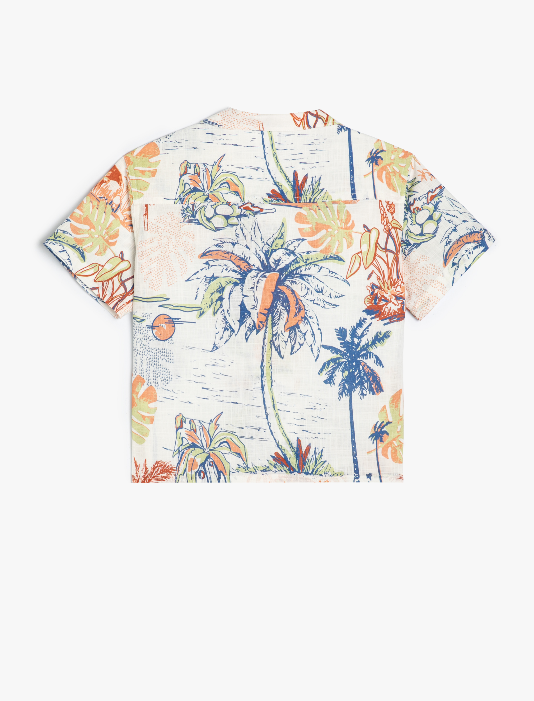  Erkek Çocuk Kısa Kollu Gömlek Palmiye Baskılı Pamuklu