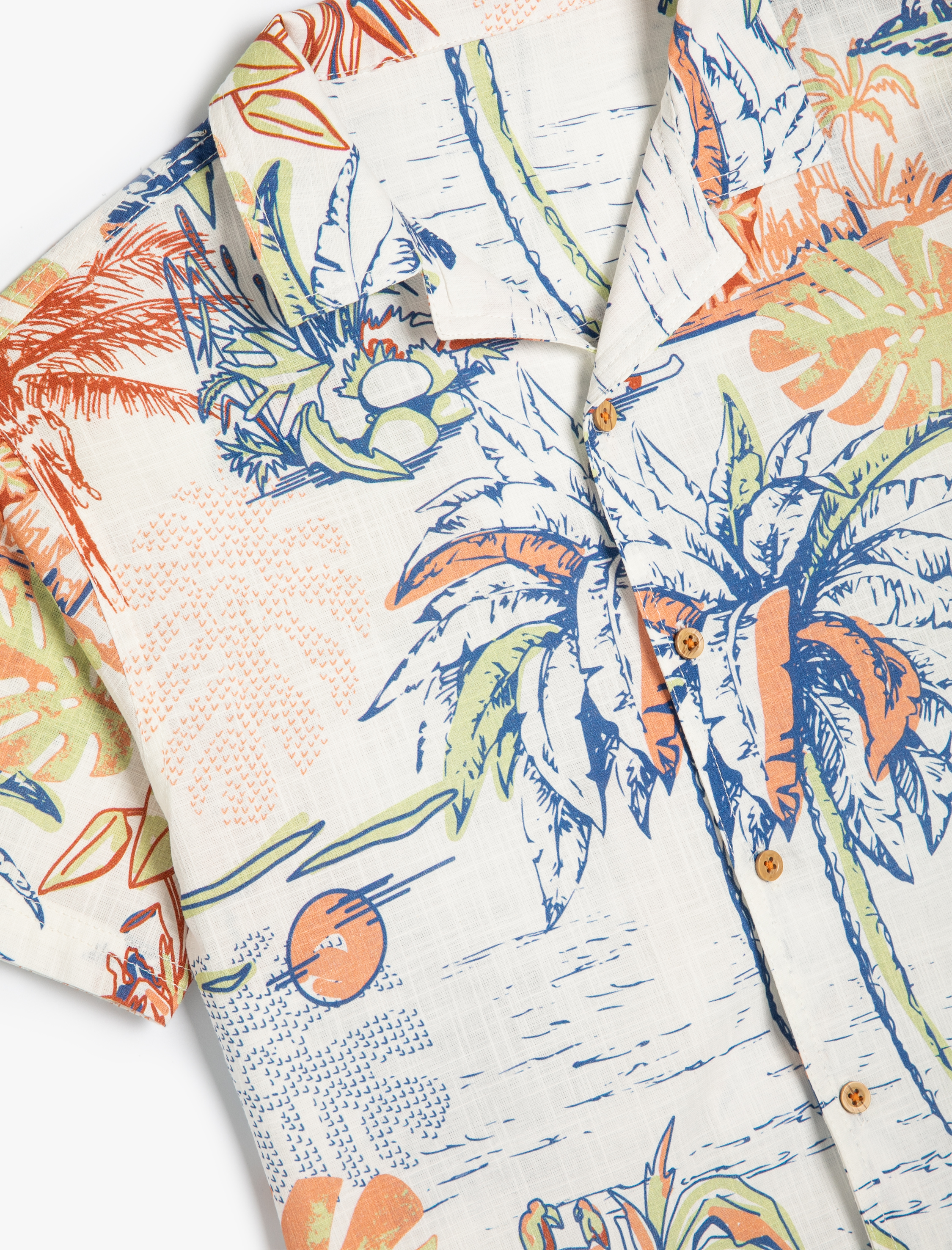  Erkek Çocuk Kısa Kollu Gömlek Palmiye Baskılı Pamuklu