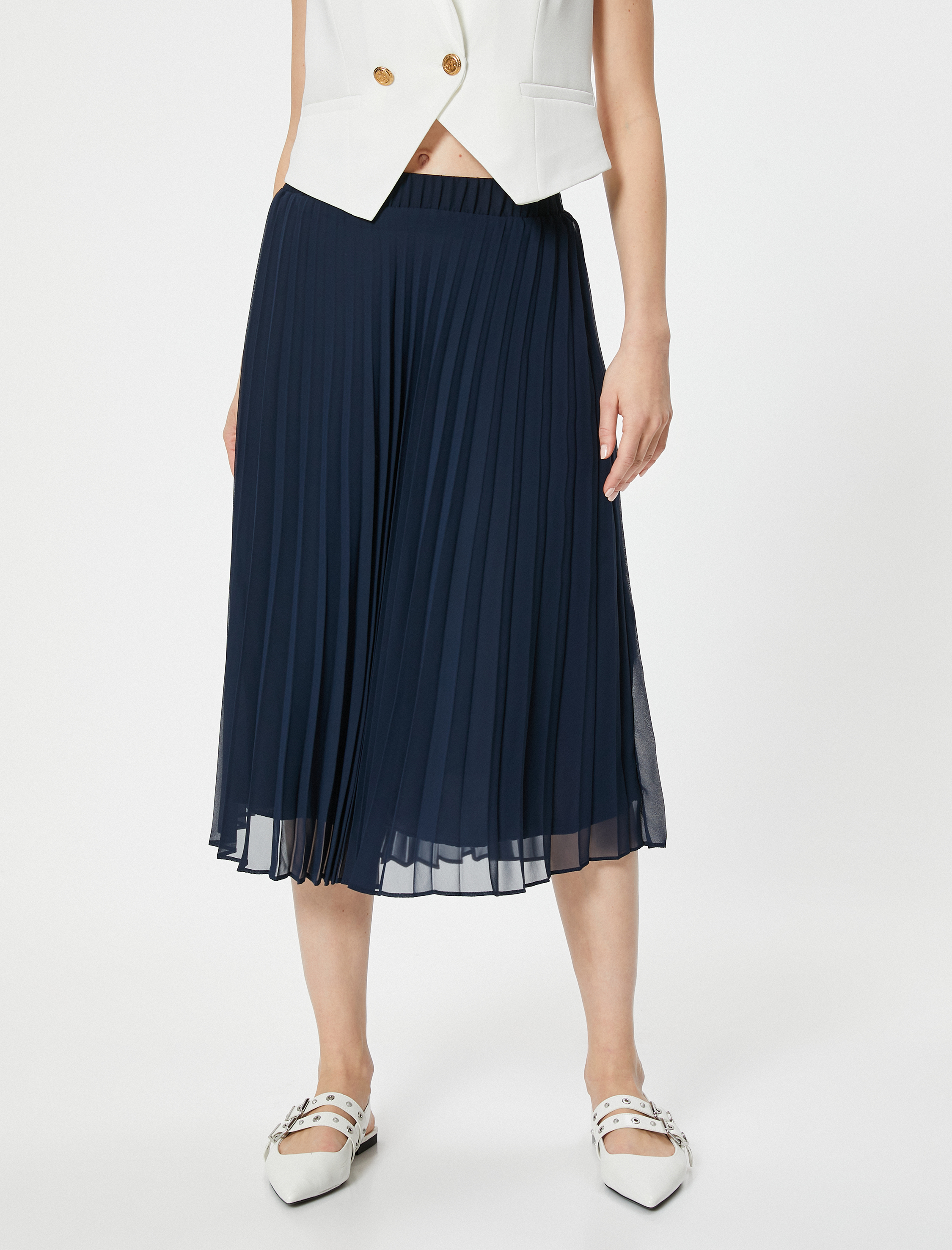   Pileli Etek Midi Yüksek Bel