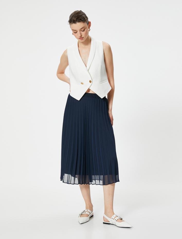  Pileli Etek Midi Yüksek Bel