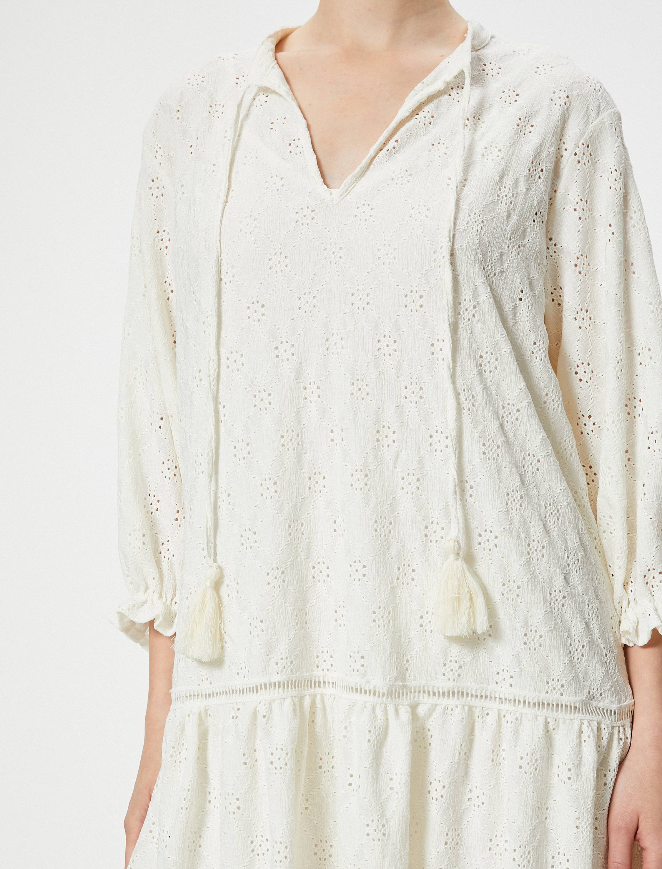   Fistolu Elbise Uzun Kollu Yakası Bağlamalı