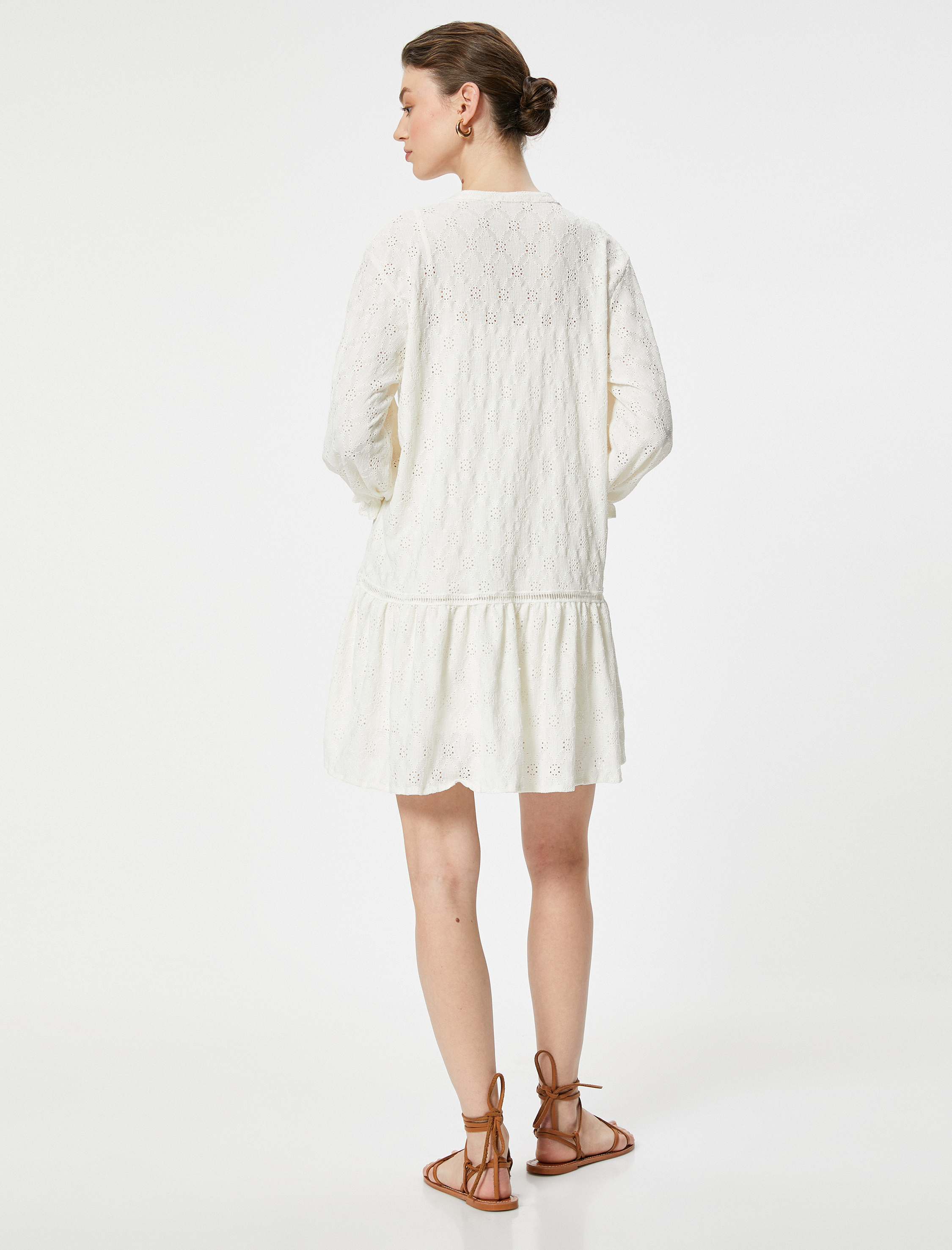   Fistolu Elbise Uzun Kollu Yakası Bağlamalı