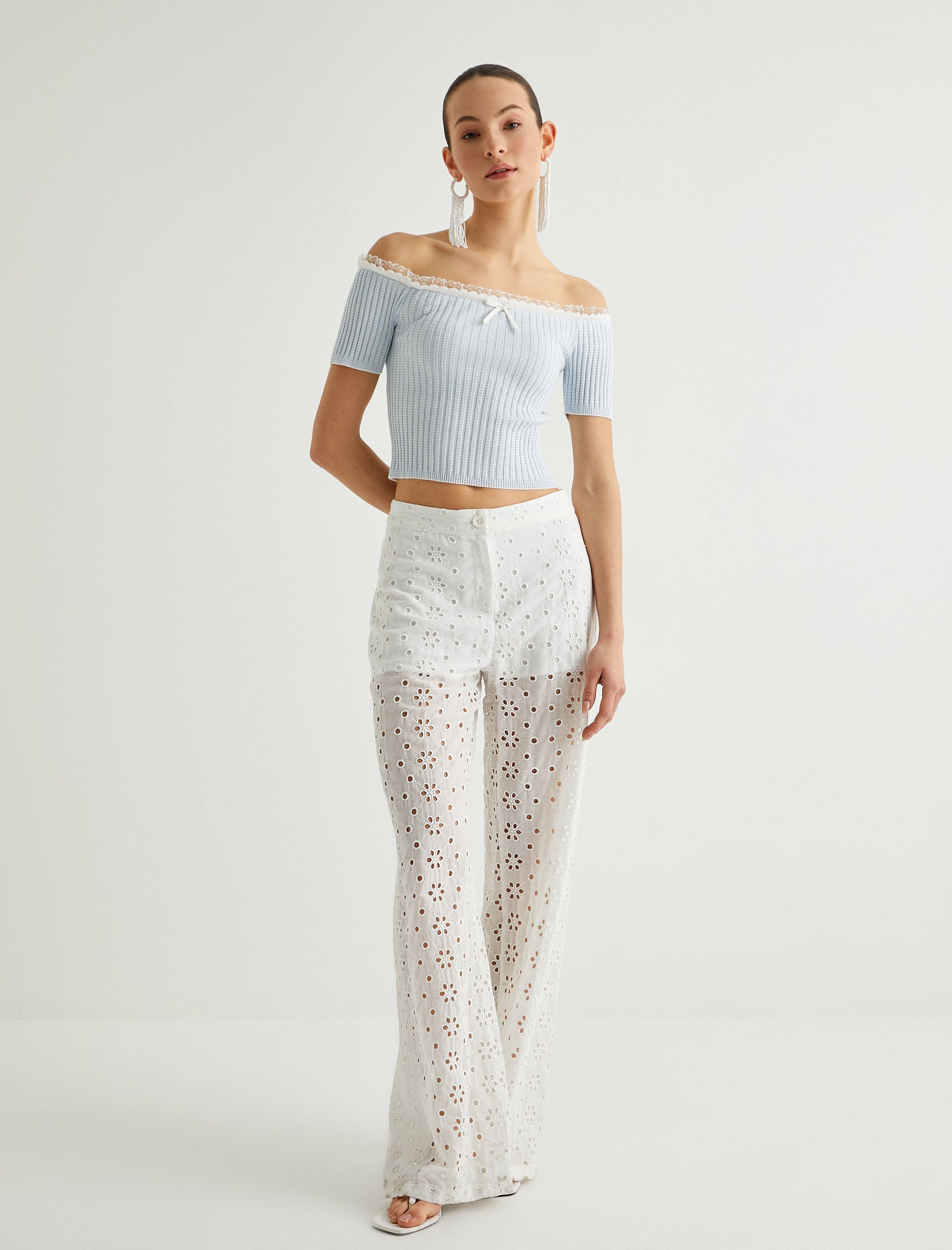   Koton X Sibil Çetinkaya - Geniş Paça Fisto Pantolon Yarım Astarlı