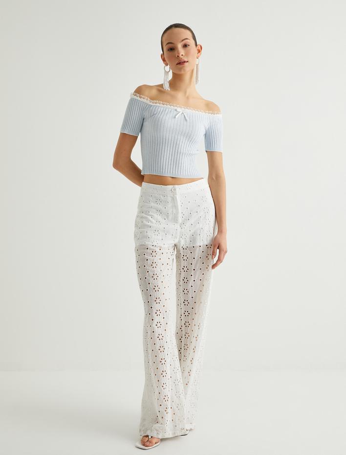  Koton X Sibil Çetinkaya - Geniş Paça Fisto Pantolon Yarım Astarlı