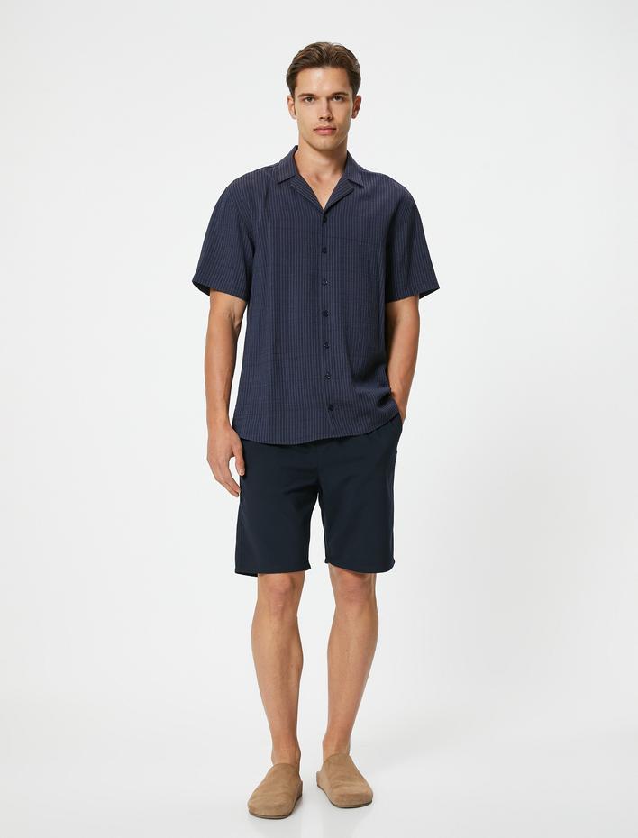  Slim Fit Şort Bermuda Chino Beli Bağcıklı Cep Detaylı