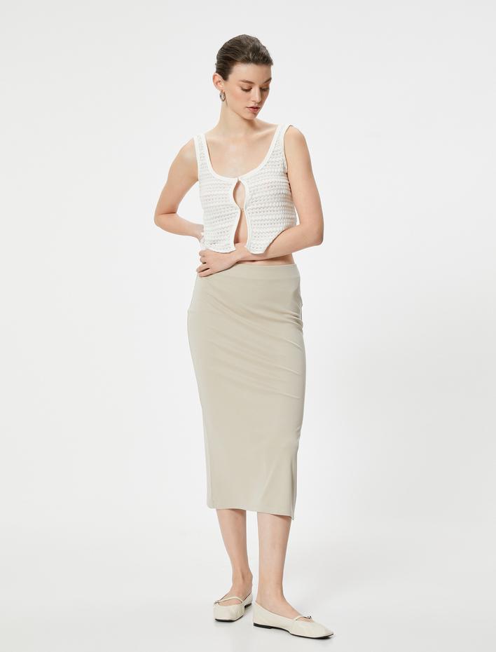  Midi Kalem Etek Yırtmaç Detaylı Modal Kumaş