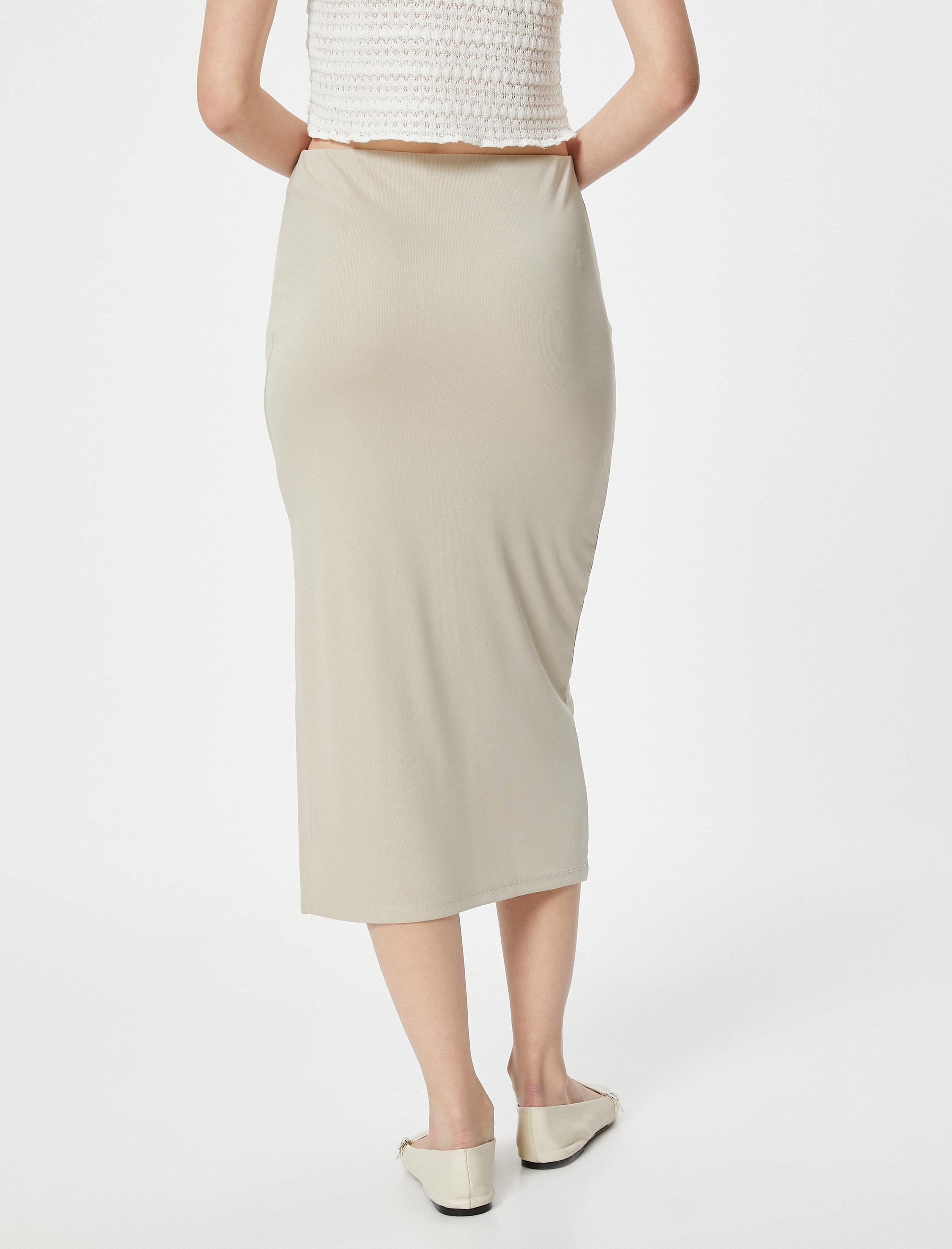   Midi Kalem Etek Yırtmaç Detaylı Modal Kumaş