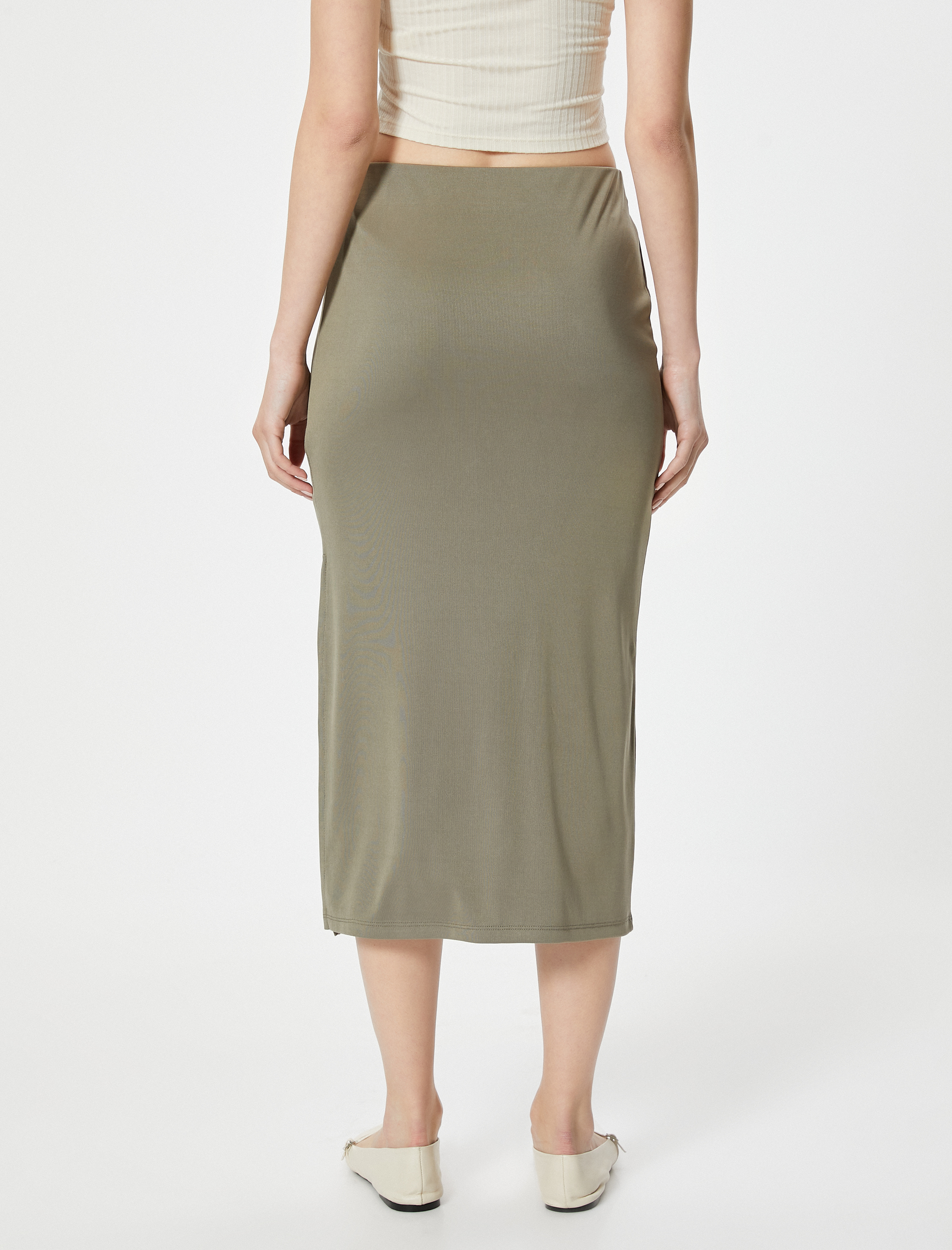 Midi Kalem Etek Yırtmaç Detaylı Modal Kumaş