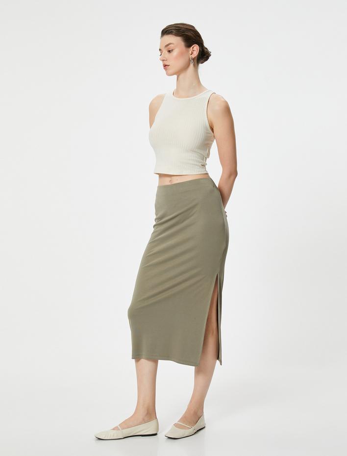  Midi Kalem Etek Yırtmaç Detaylı Modal Kumaş