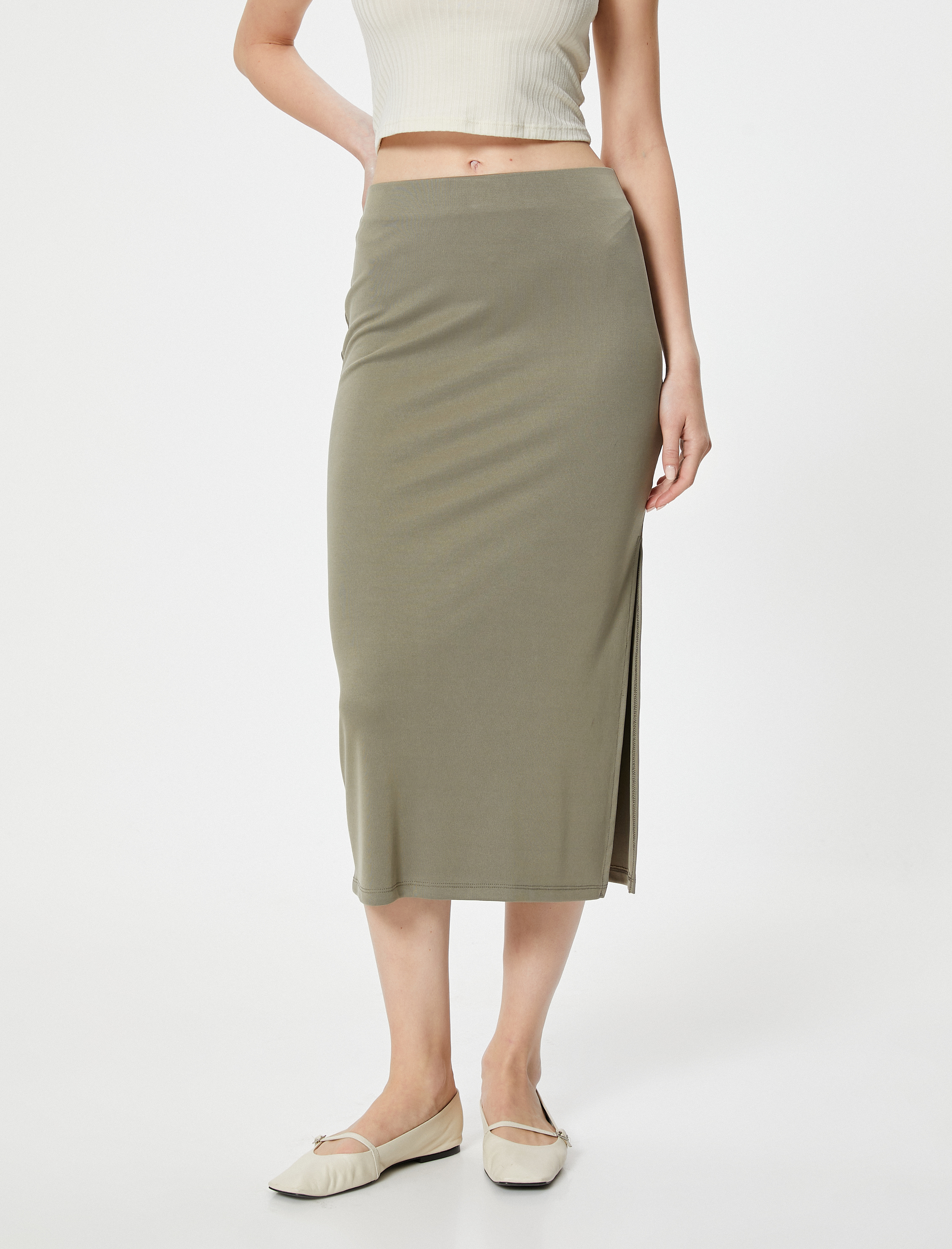 Midi Kalem Etek Yırtmaç Detaylı Modal Kumaş