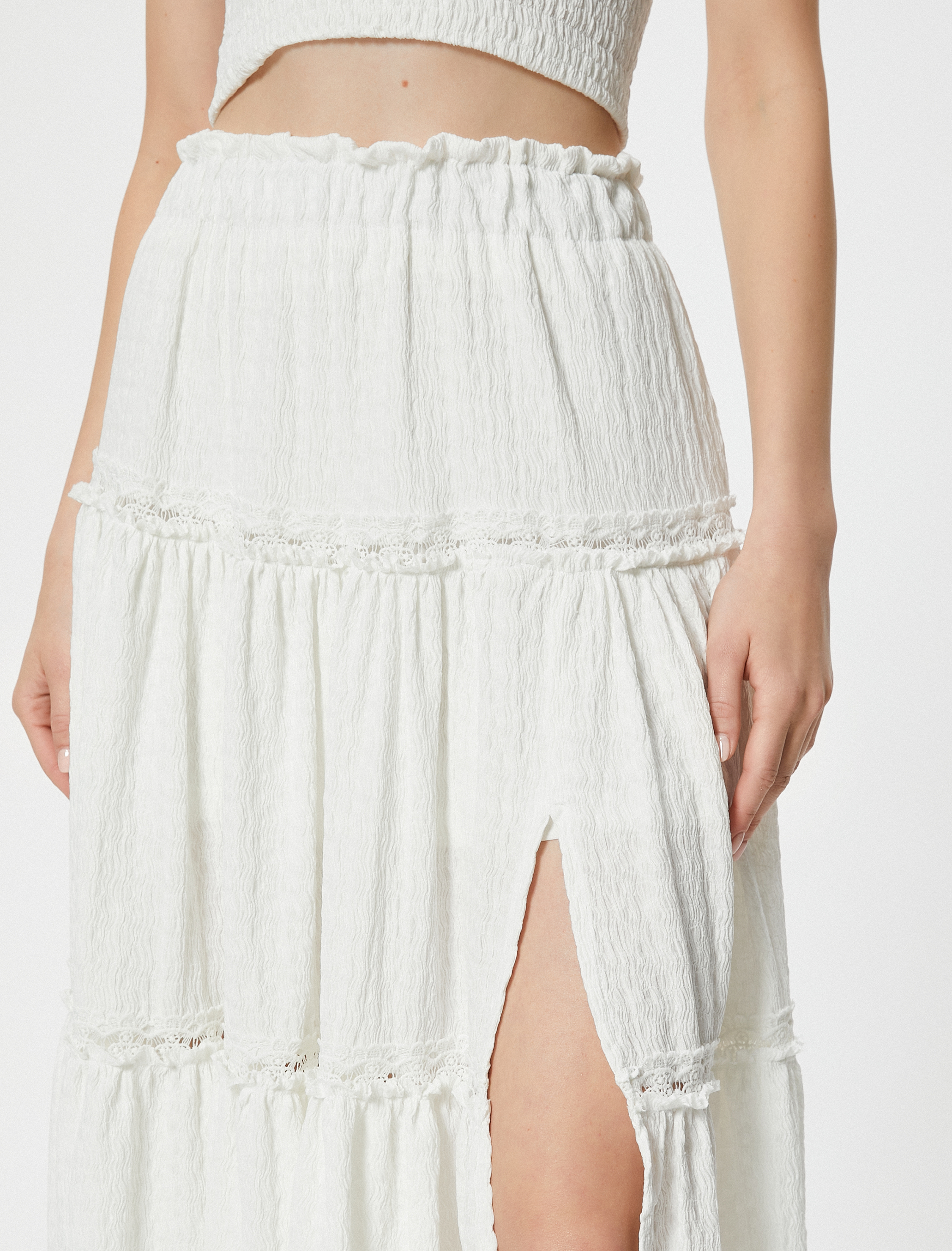   Midi Etek Katlı Beli Lastikli Astarlı