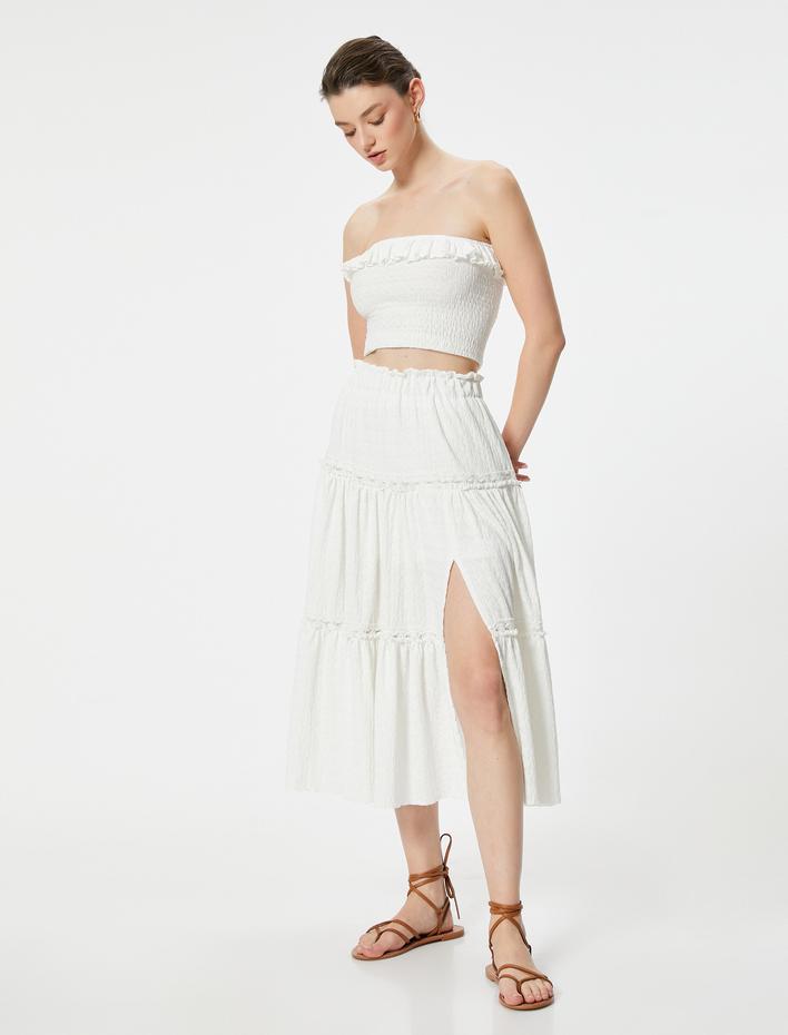  Midi Etek Katlı Beli Lastikli Astarlı